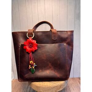 Red Flower Pansy Purse Charm Genuine Leather Flower Red Bag Charm NEW FAST SHIP